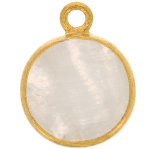 11mm 925 Sterling Silver Round Charm - Gemstone - Gold Plated - Moonstone x1