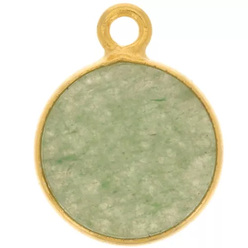 11mm 925 Sterling Silver Round Charm - Gemstone - Gold Plated - Aventurine x1