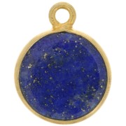 11mm 925 Sterling Silver Round Charm - Gemstone - Gold Plated - Lapis lazuli x1|raw }}