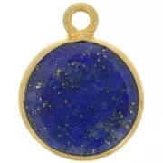 11mm 925 Sterling Silver Round Charm - Gemstone - Gold Plated - Lapis lazuli x1