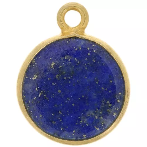 11mm 925 Sterling Silver Round Charm - Gemstone - Gold Plated - Lapis lazuli x1