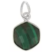 15x11mm 925 st. silver hexagon faceted Pendant gemstone - Malachite x1