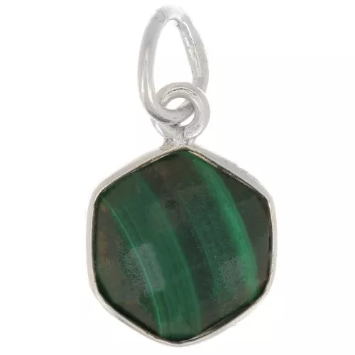 15x11mm 925 st. silver hexagon faceted Pendant gemstone - Malachite x1
