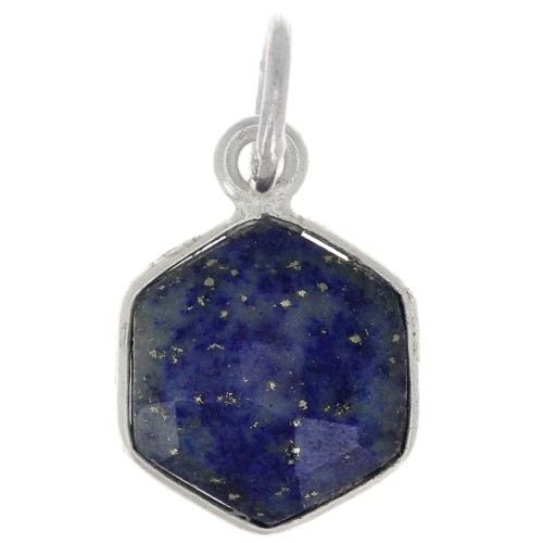 15x11mm 925 st. silver hexagon faceted Pendant gemstone - Lapis lazuli x1
