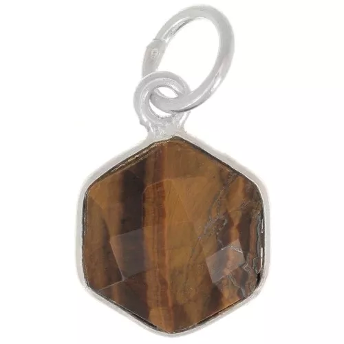 15x11mm 925 st. silver hexagon faceted Pendant gemstone - Tiger Eye x1