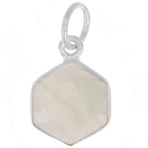 15x11mm 925 st. silver hexagon faceted Pendant gemstone - Moonstone x1