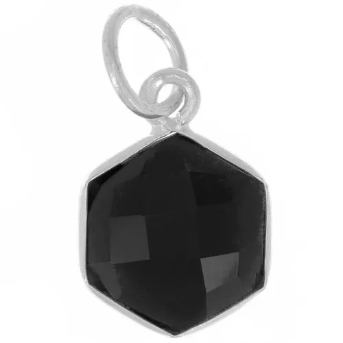 15x11mm 925 st. silver hexagon faceted Pendant gemstone - Black Onyx x1