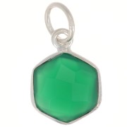 15x11mm 925 st. silver hexagon faceted Pendant dyed gemstone - Green Onyx x1|raw }}
