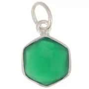 15x11mm 925 st. silver hexagon faceted Pendant dyed gemstone - Green Onyx x1