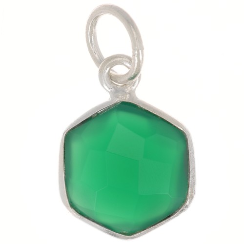 15x11mm 925 st. silver hexagon faceted Pendant dyed gemstone - Green Onyx x1