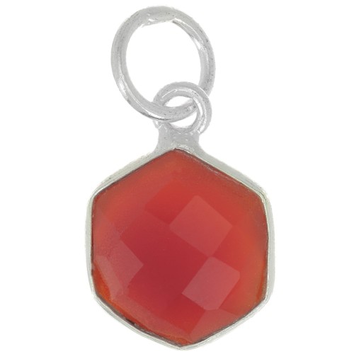 15x11mm 925 st. silver hexagon faceted Pendant dyed gemstone - Red Onyx x1