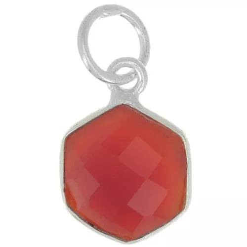 15x11mm 925 st. silver hexagon faceted Pendant dyed gemstone - Red Onyx x1
