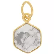 15x11mm 925 silver hexagon faceted Pendant gemstone - Fine gold - Howlite x1