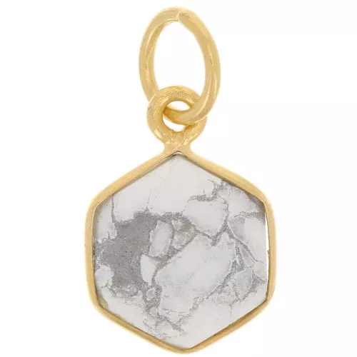 15x11mm 925 silver hexagon faceted Pendant gemstone - Fine gold - Howlite x1