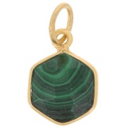 15x11mm 925 silver hexagon faceted Pendant gemstone - Fine gold - Malachite x1|raw }}