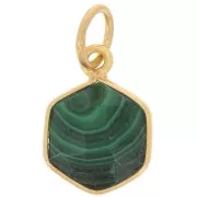 15x11mm 925 silver hexagon faceted Pendant gemstone - Fine gold - Malachite x1