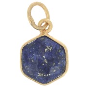 15x11mm 925 silver hexagon faceted Pendant gemstone - Fine gold - Lapis lazuli x1|raw }}