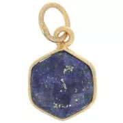 15x11mm 925 silver hexagon faceted Pendant gemstone - Fine gold - Lapis lazuli x1