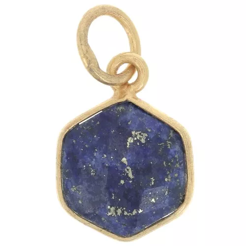 15x11mm 925 silver hexagon faceted Pendant gemstone - Fine gold - Lapis lazuli x1