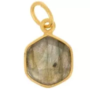15x11mm 925 silver hexagon faceted Pendant gemstone - Fine gold - Labradorite x1
