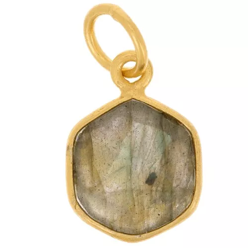 15x11mm 925 silver hexagon faceted Pendant gemstone - Fine gold - Labradorite x1
