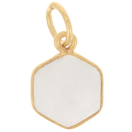 15x11mm 925 silver hexagon faceted Pendant gemstone - Fine gold - Moonstone x1