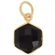 15x11mm 925 silver hexagon faceted Pendant gemstone - Fine gold - Black Onyx x1