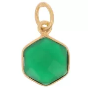 15x11mm 925 silv hexagon faceted Pendant dyed gemstone - Fine gold - Green Onyx x1