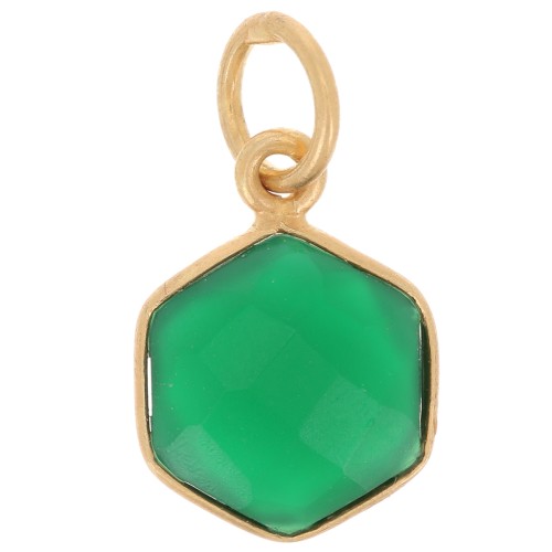 15x11mm 925 silv hexagon faceted Pendant dyed gemstone - Fine gold - Green Onyx x1