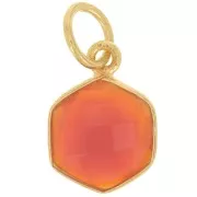 15x11mm 925 silver hexagon faceted Pendant dyed gemstone - Fine gold - Red Onyx x1