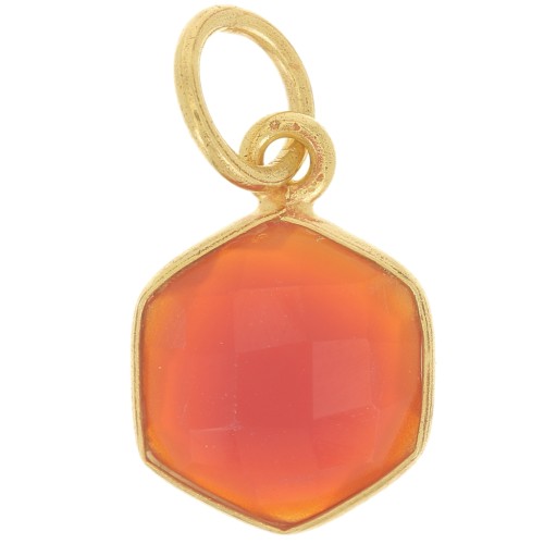 15x11mm 925 silver hexagon faceted Pendant dyed gemstone - Fine gold - Red Onyx x1