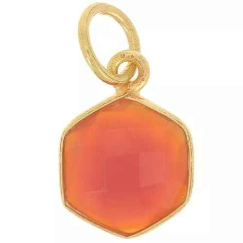 15x11mm 925 silver hexagon faceted Pendant dyed gemstone - Fine gold - Red Onyx x1