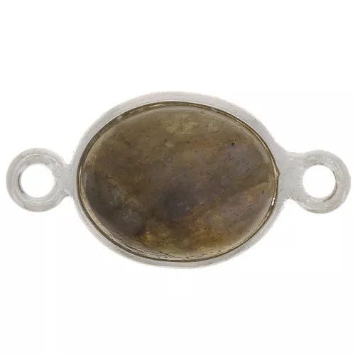 13x8mm 925 Sterling Silver Oval Gemstone spacer - Labradorite x1