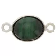 13x8mm 925 Sterling Silver Oval Gemstone spacer - Malachite x1