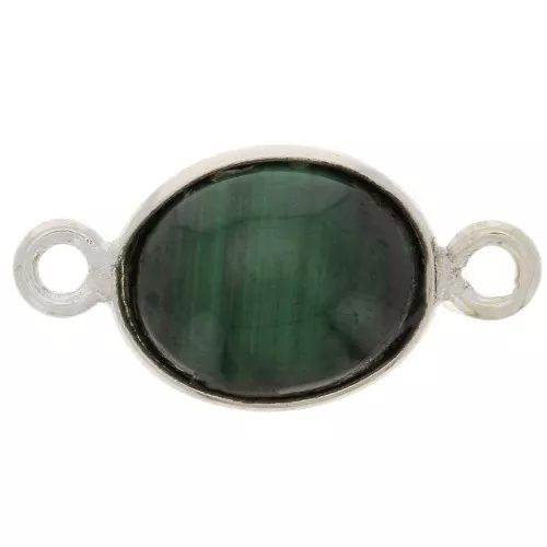 13x8mm 925 Sterling Silver Oval Gemstone spacer - Malachite x1