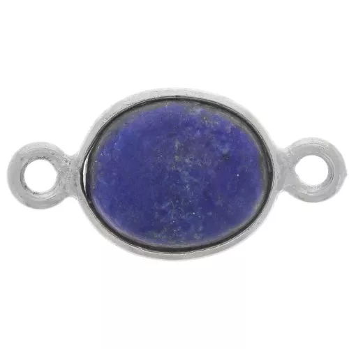 13x8mm 925 Sterling Silver Oval Gemstone spacer - Lapis lazuli x1