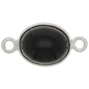 13x8mm 925 Sterling Silver Oval Gemstone spacer - Black Onyx x1