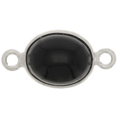 13x8mm 925 Sterling Silver Oval Gemstone spacer - Black Onyx x1
