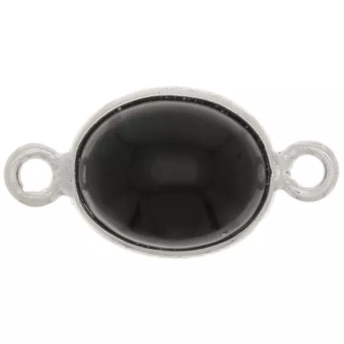 13x8mm 925 Sterling Silver Oval Gemstone spacer - Black Onyx x1