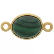 13x8mm 925 St. Silver Spacer Oval Gemstone - Fine Gold Plated - Malachite x1