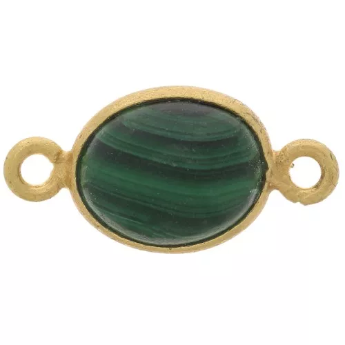 13x8mm 925 St. Silver Spacer Oval Gemstone - Fine Gold Plated - Malachite x1