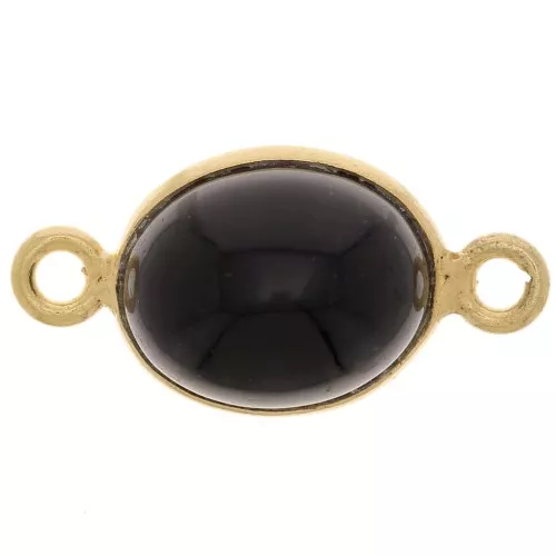 13x8mm 925 St. Silver Spacer Oval Gemstone - Fine Gold Plated - Black Onyx x1