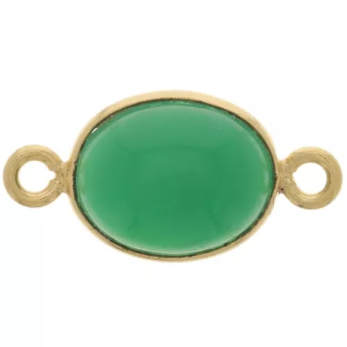 13x8mm 925 St. Silver Spacer Oval dyed Gemstone - Fine Gold Plated - Green Onyx x1