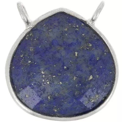 17x16mm 925 Sterling Silver faceted drop necklace Spacer - Lapis lazuli x1