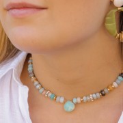 17x16mm 925 Sterling Silver faceted drop necklace Spacer - Amazonite x1