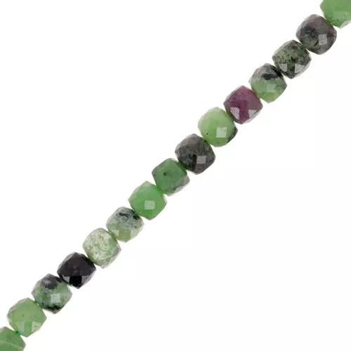 4.5x4.5mm Faceted cube gemstone beads - Ruby Zoisite x10