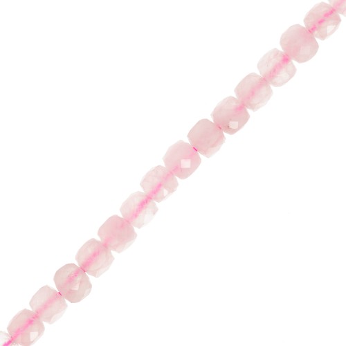 4x4mm Faceted cube gemstone beads - Rose Quartz x10