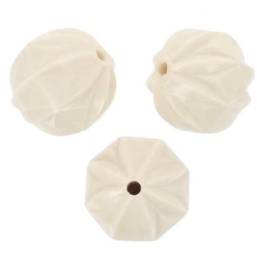 10mm Opaque resin worked round beads - Ecru x10