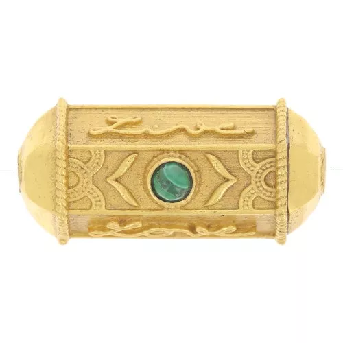 25x12mm cylinder bead by Perles&Co - Gemstone - Fine gold Plated - Malachite x1
