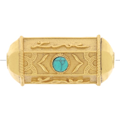 25x12mm cylinder bead by Perles&Co - Gemstone - Fine gold Plated - Turquoise x1